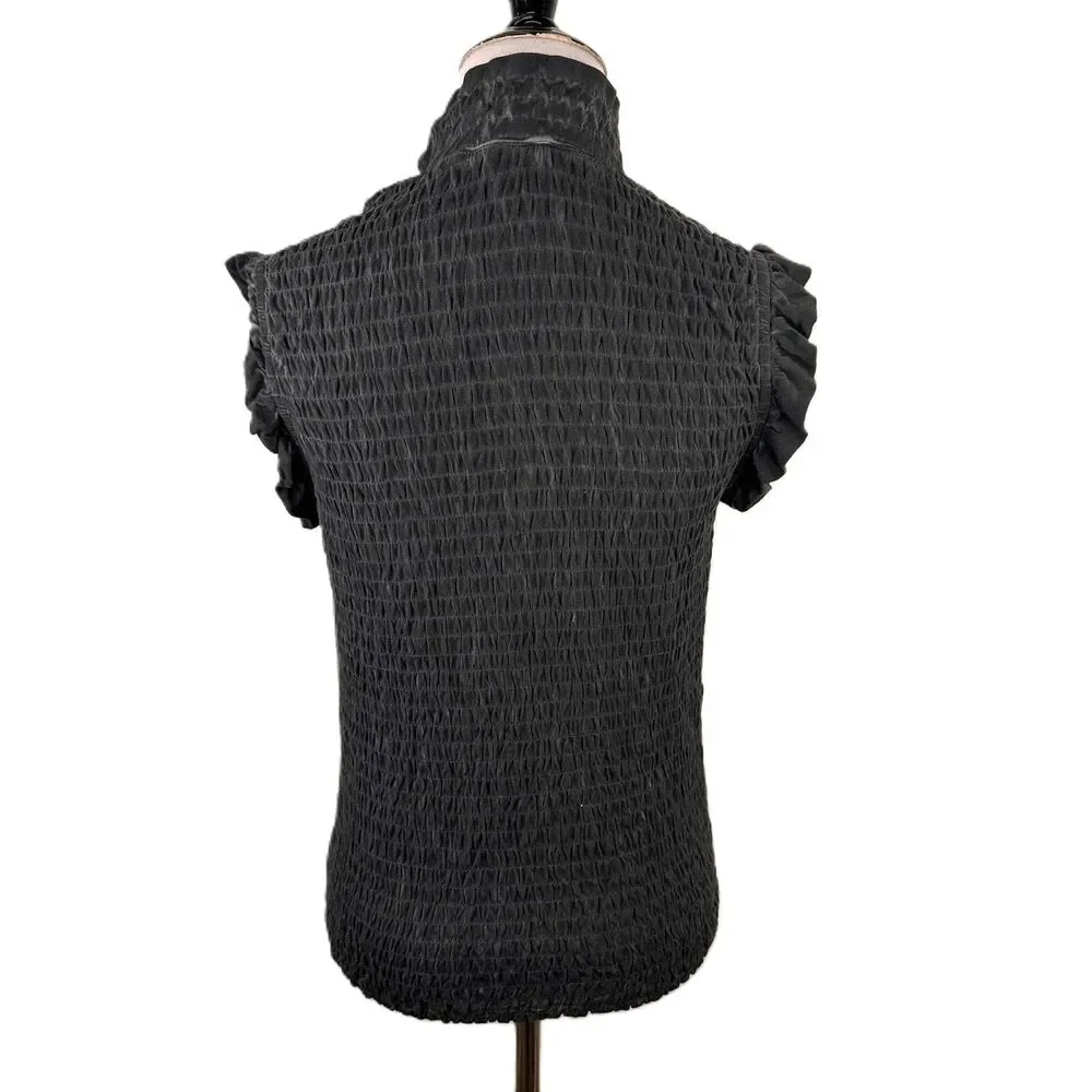 POL Black Ruffled Sleeves Mock Neck Textured Top Size Large